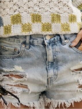 Zara Light Blue Ripped Jean Shorts